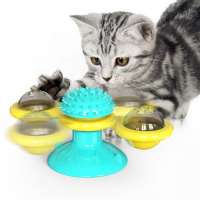 Amazon New Hot Pet Toy Electric LED Suction Cups Catnip Interactive Windmill Massage Cat Toy at Home